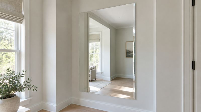 A frameless mirror cut to size fixed to an alcove wall, with a polished bevelled edge